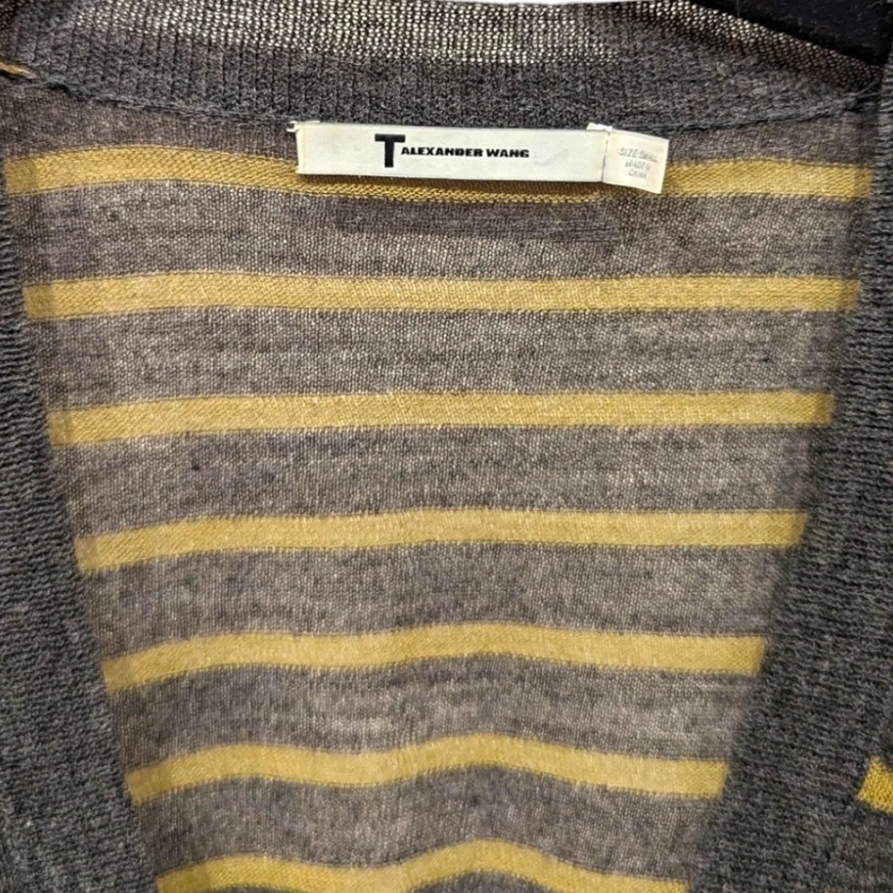 T by Alexander Wang Grey & Yellow Striped Lightweight Cardigan (S)